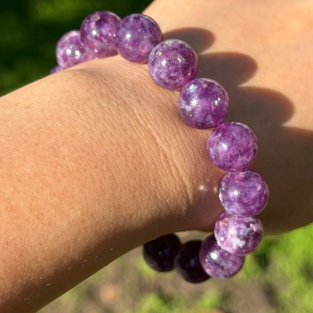 13mm stretchable high quality purple mica‎ bracelet 0765